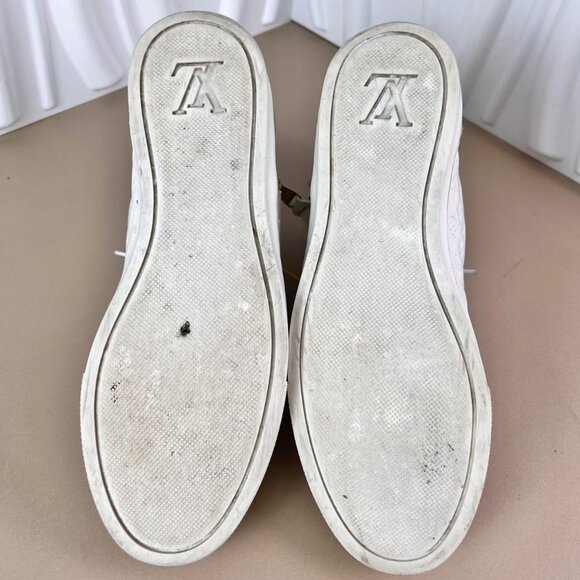 Louis Vuitton White High Top Sneakers Ladies Size 35.5 Leather & Suede With Mono - Picture 6 of 9